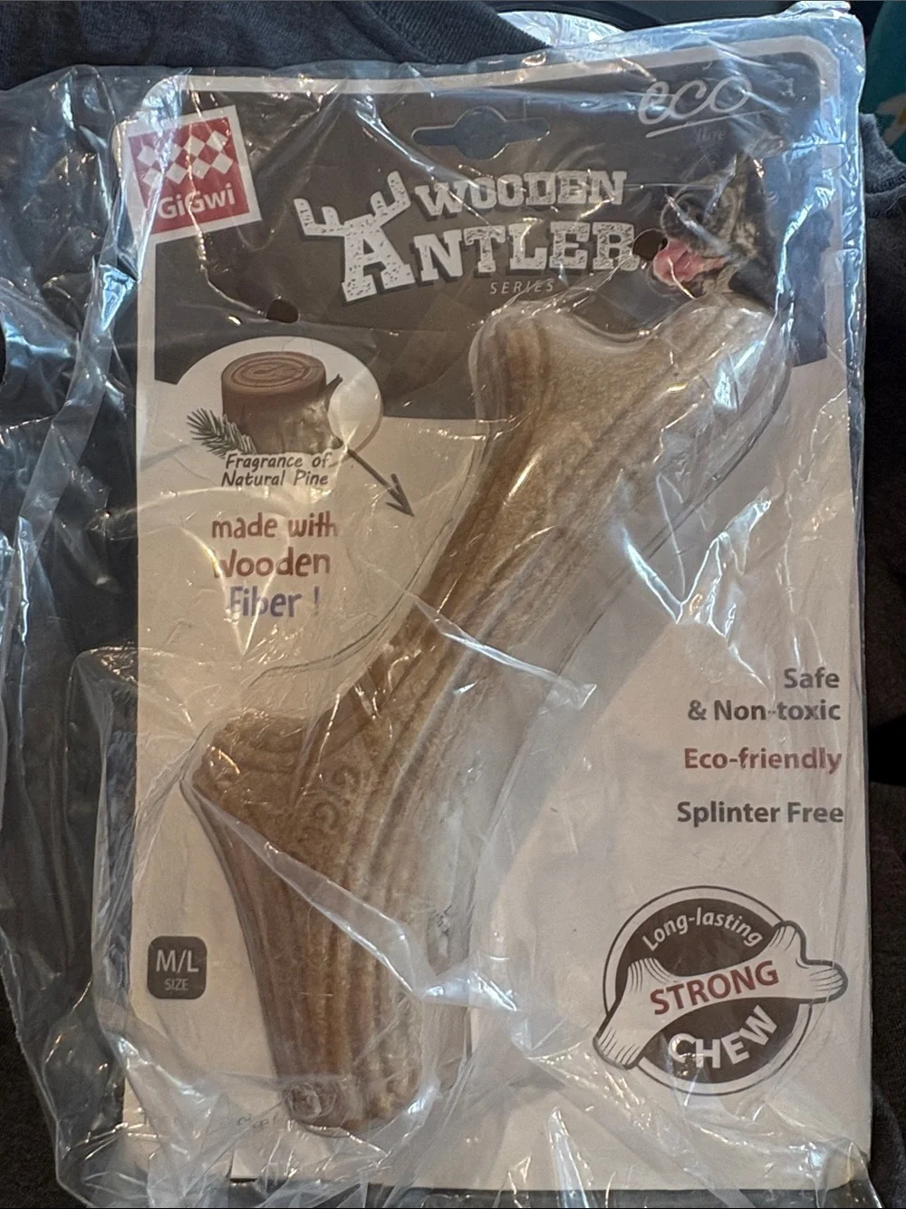 Wooden Antler Dog Chew Toy - Brown